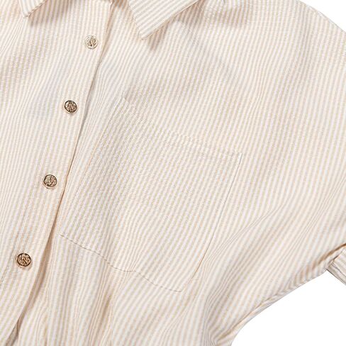 Women's Summer Casual Short Sleeve Waist Button Ruffled Skirt Dress in Kuwait