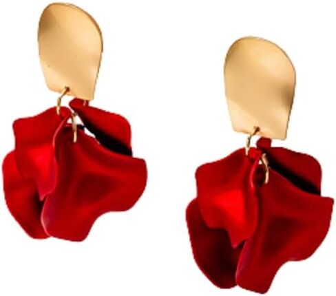 Chic Elegant Boho Red Rose Petal Dangle Resin Earrings Drop Acrylic Tiered Matte Flower Earrings Statement Exaggerated Floral Tassel Earrings for Women Girls in Saudi Arabia