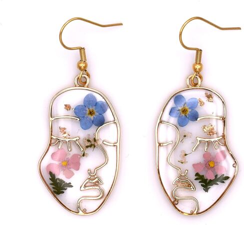Handmade Forget-Me-Not Myosotis Remember Me Dried Flower Stainless Steel Dangle Earrings Jewelry Hypoallergenic in Saudi Arabia