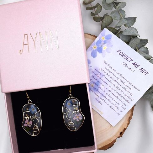 Handmade Forget-Me-Not Myosotis Remember Me Dried Flower Stainless Steel Dangle Earrings Jewelry Hypoallergenic in Saudi Arabia