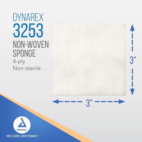 Dynarex Non-Woven Sponges, Non-Sterile Gauze, 2x2 and 4 Ply, Perfect for Facial Needs, Skin Treatment, & Wound Care, Made from Highly Absorbent Materials, 1 Case of 4000 Dynarex Non-Woven Sponges in Saudi Arabia