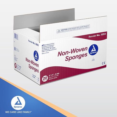 Dynarex Non-Woven Sponges, Non-Sterile Gauze, 2x2 and 4 Ply, Perfect for Facial Needs, Skin Treatment, & Wound Care, Made from Highly Absorbent Materials, 1 Case of 4000 Dynarex Non-Woven Sponges in Saudi Arabia