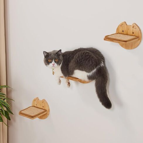 Yangbaga Cat Shelves & Perches for Wall Pack of 5, Wall Mounted Bamboo Cat Climbing & Jumping Board with Sisal Scratching Padding for Sleeping, Scracthing and Excercising in Saudi Arabia