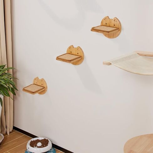 Yangbaga Cat Shelves & Perches for Wall Pack of 5, Wall Mounted Bamboo Cat Climbing & Jumping Board with Sisal Scratching Padding for Sleeping, Scracthing and Excercising in Saudi Arabia