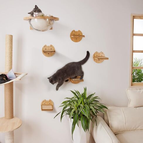Yangbaga Cat Shelves & Perches for Wall Pack of 5, Wall Mounted Bamboo Cat Climbing & Jumping Board with Sisal Scratching Padding for Sleeping, Scracthing and Excercising in Saudi Arabia