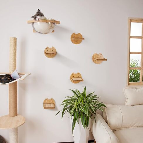 أرجوحة القطط من يانجباغا، أثاث حائط للقطط من الخيزران مثبت على الحائط، أسرة وأثاث للقطط شفافة ومتينة للقطط الصغيرة والقطط البالغة، أرفف حائط للقطط للنوم والراحة (كبسولة القطط) in Kuwait
