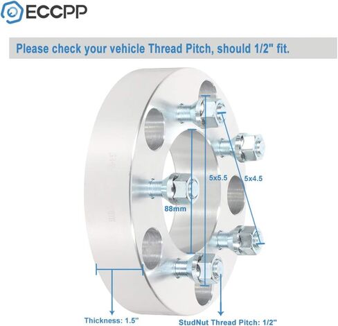 محول عجلة ECCPP 4X 1.5 بوصة 5 العروة 5x5.5 إلى 5x4.5 87.1 مم 1/2 بوصة × 20 يناسب 2005-2010 لدودج داكوتا 2003-2006 لمحولات عجلة فورد E-150 in Saudi Arabia