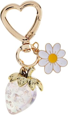 Cute Strawberry Daisy Keychain for Women Girls Bag Charms,Kawaii Flower Strawberry Summer Fruits Heart Key Chains in Saudi Arabia