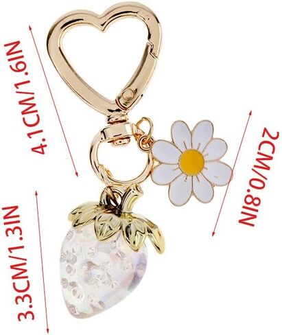 Cute Strawberry Daisy Keychain for Women Girls Bag Charms,Kawaii Flower Strawberry Summer Fruits Heart Key Chains in Saudi Arabia