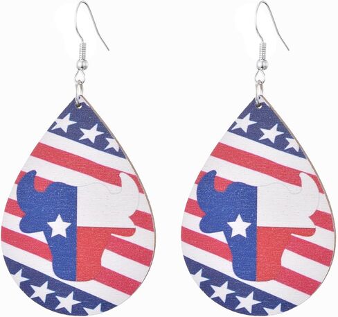 الرابع من يوليو الولايات المتحدة الأمريكية الأقراط الدمعة خشبية الطبيعية اليدوية خفيفة الوزن بيان النجوم والمشارب تتدلى الأقراط يوم الاستقلال مجوهرات هدايا للنساء الفتيات في سن المراهقة in Kuwait