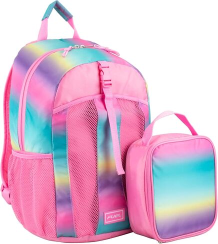 FUEL Lunch Backpack Set Water Resistant Dome Bookbag Bag Soft Reusable Insulated Cooler Lunch Box Thermal Travel Office Lunch Bag, Orange & Black in Kuwait