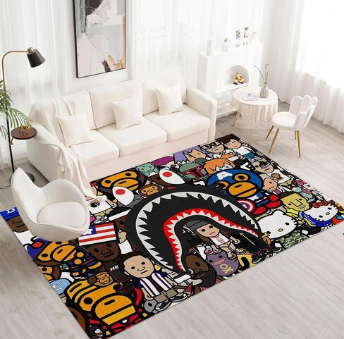 Hypebeast Shark Area Rug Cute Monkey Rugs Shark Mouth Carpet Modern Large Popular Rug Cool Street Decor Rug for Bedroom Living Room Indoor Outdoor Decor Floor Mat 4'x 5.3' in Saudi Arabia