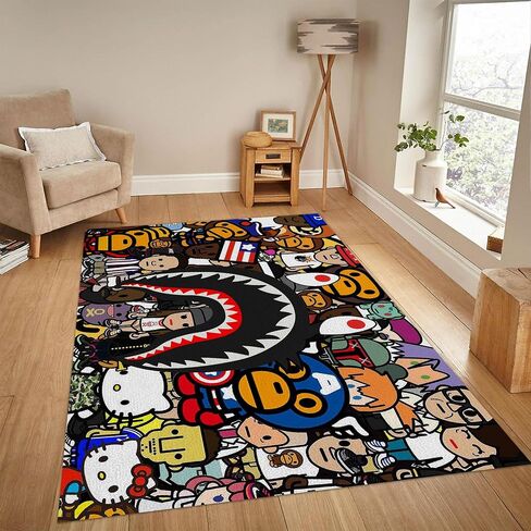 Hypebeast Shark Area Rug Cute Monkey Rugs Shark Mouth Carpet Modern Large Popular Rug Cool Street Decor Rug for Bedroom Living Room Indoor Outdoor Decor Floor Mat 4'x 5.3' in Saudi Arabia