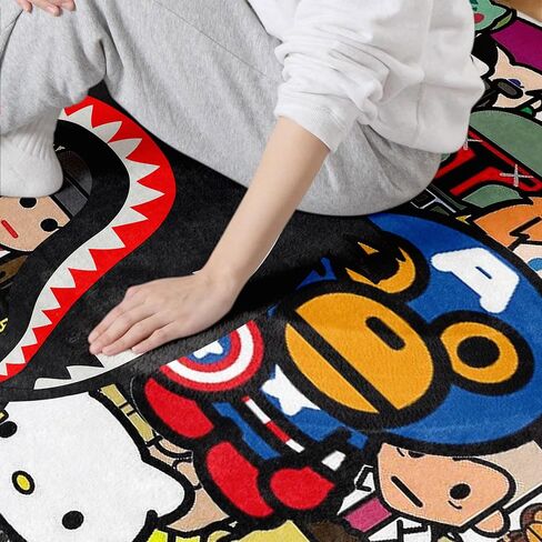 Hypebeast Shark Area Rug Cute Monkey Rugs Shark Mouth Carpet Modern Large Popular Rug Cool Street Decor Rug for Bedroom Living Room Indoor Outdoor Decor Floor Mat 4'x 5.3' in Saudi Arabia