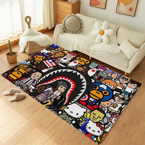 Hypebeast Shark Area Rug Cute Monkey Rugs Shark Mouth Carpet Modern Large Popular Rug Cool Street Decor Rug for Bedroom Living Room Indoor Outdoor Decor Floor Mat 4'x 5.3' in Saudi Arabia