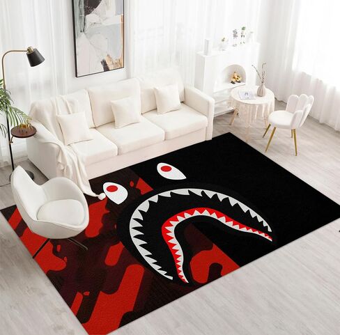 Hypebeast Shark Area Rug Cute Monkey Rugs Shark Mouth Carpet Modern Large Popular Rug Cool Street Decor Rug for Bedroom Living Room Indoor Outdoor Decor Floor Mat 4'x 5.3' in Saudi Arabia