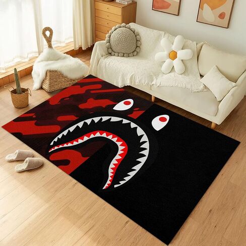 Hypebeast Shark Area Rug Cute Monkey Rugs Shark Mouth Carpet Modern Large Popular Rug Cool Street Decor Rug for Bedroom Living Room Indoor Outdoor Decor Floor Mat 4'x 5.3' in Saudi Arabia
