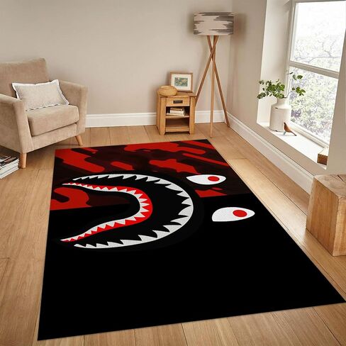 Hypebeast Shark Area Rug Cute Monkey Rugs Shark Mouth Carpet Modern Large Popular Rug Cool Street Decor Rug for Bedroom Living Room Indoor Outdoor Decor Floor Mat 4'x 5.3' in Saudi Arabia