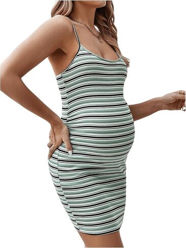Women's Maternity Dress Striped Print Spaghetti Strap Sleeveless Casual Cami Pencil Dress in Saudi Arabia
