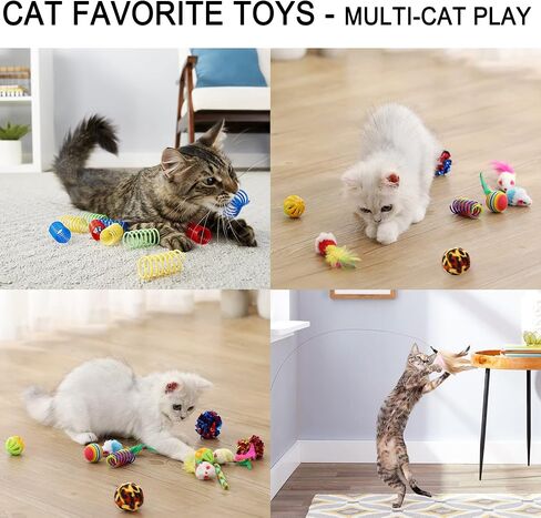 Suhaco 26 Pack Cat Toys Interactive for Indoor Cats Kitten Toy Fun Roller 4 Level Cat Teaser Ball Toys with 4 Colorful Balls Cat Feather Wand Kitty Toy Set for Boredom (Blue) in Saudi Arabia