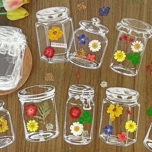 مجموعة الإشارات المرجعية للزهور المجففة، ملصقات عشبية العالم في زجاجة، إشارة مرجعية شفافة DIY لصناعة الزهور المضغوطة، مجموعة صنع الإشارات المرجعية الشفافة من ميسون 20 قطعة in Kuwait