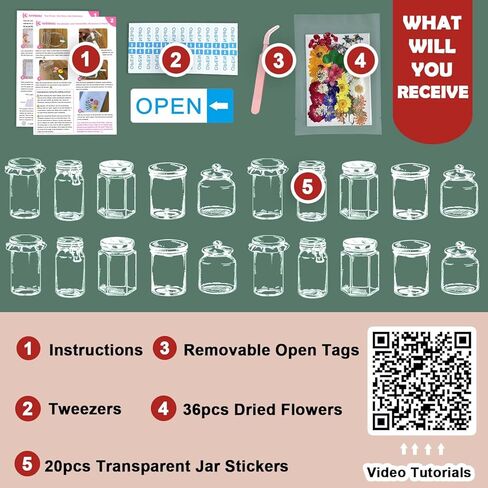 مجموعة الإشارات المرجعية للزهور المجففة، ملصقات عشبية العالم في زجاجة، إشارة مرجعية شفافة DIY لصناعة الزهور المضغوطة، مجموعة صنع الإشارات المرجعية الشفافة من ميسون 20 قطعة in Kuwait