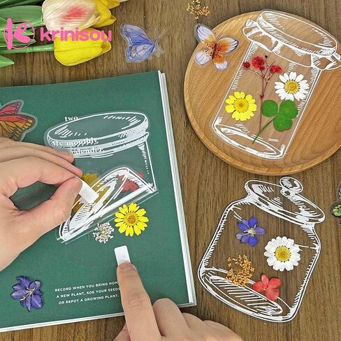مجموعة الإشارات المرجعية للزهور المجففة، ملصقات عشبية العالم في زجاجة، إشارة مرجعية شفافة DIY لصناعة الزهور المضغوطة، مجموعة صنع الإشارات المرجعية الشفافة من ميسون 20 قطعة in Kuwait