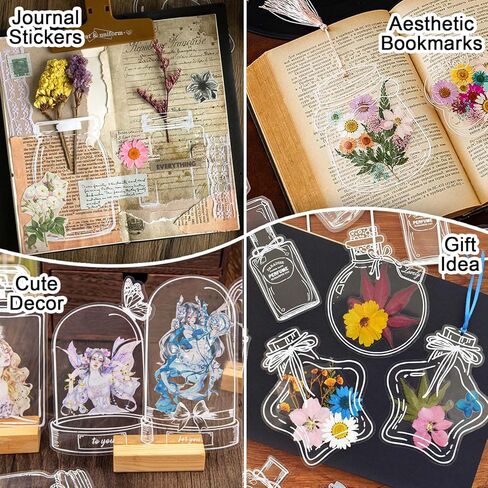 مجموعة الإشارات المرجعية للزهور المجففة، ملصقات عشبية العالم في زجاجة، إشارة مرجعية شفافة DIY لصناعة الزهور المضغوطة، مجموعة صنع الإشارات المرجعية الشفافة من ميسون 20 قطعة in Kuwait