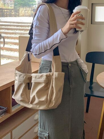 Women Nylon Crossbody Bag Casual Shoulder Handbag Tote Bag Fashionable Sling Bag Multipocket with Bonus set of earrings in Saudi Arabia