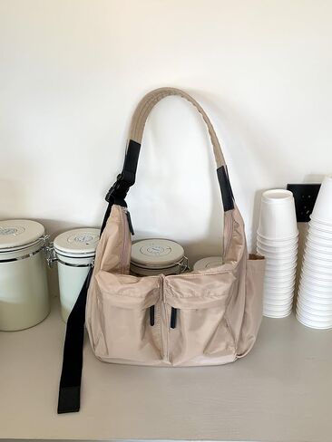 Women Nylon Crossbody Bag Casual Shoulder Handbag Tote Bag Fashionable Sling Bag Multipocket with Bonus set of earrings in Saudi Arabia