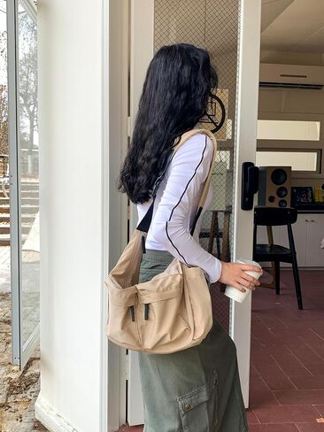 Women Nylon Crossbody Bag Casual Shoulder Handbag Tote Bag Fashionable Sling Bag Multipocket with Bonus set of earrings in Saudi Arabia