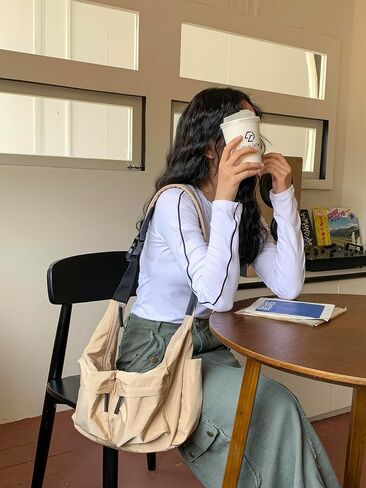 Women Nylon Crossbody Bag Casual Shoulder Handbag Tote Bag Fashionable Sling Bag Multipocket with Bonus set of earrings in Saudi Arabia