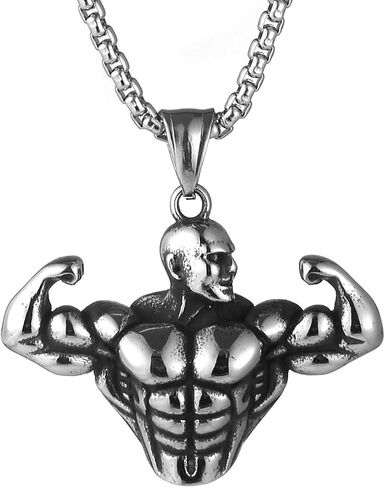 Stainless Steel Sports Bodybuilding Muscle Men Wrestling Barbell Dumbbell Pendant Necklace Stainless Steel Gym Fitness Accessories in Saudi Arabia
