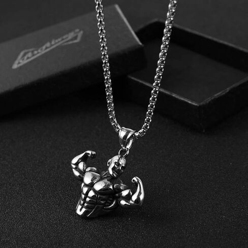 Stainless Steel Sports Bodybuilding Muscle Men Wrestling Barbell Dumbbell Pendant Necklace Stainless Steel Gym Fitness Accessories in Saudi Arabia