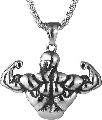 Stainless Steel Sports Bodybuilding Muscle Men Wrestling Barbell Dumbbell Pendant Necklace Stainless Steel Gym Fitness Accessories in Saudi Arabia