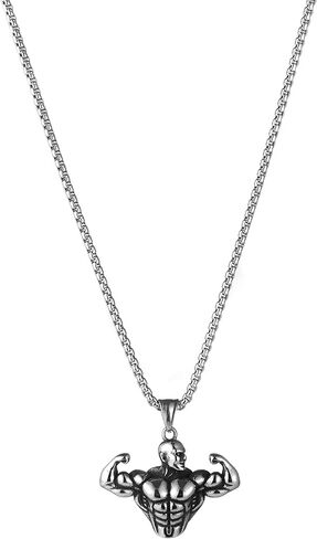 Stainless Steel Sports Bodybuilding Muscle Men Wrestling Barbell Dumbbell Pendant Necklace Stainless Steel Gym Fitness Accessories in Saudi Arabia