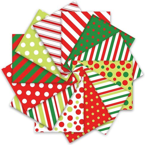 Whaline 12Pcs Christmas Cotton Fabric Bundles Red Green Stripe Dot Printed Fat Quarters Xmas Sewing Fabrics for DIY Handmade Crafting, 18 x 22 Inch in Saudi Arabia