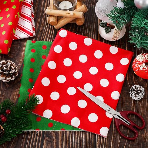 Whaline 12Pcs Christmas Cotton Fabric Bundles Red Green Stripe Dot Printed Fat Quarters Xmas Sewing Fabrics for DIY Handmade Crafting, 18 x 22 Inch in Saudi Arabia