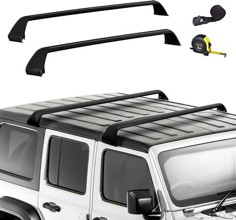 قضبان السقف المتقاطعة متوافقة مع Jeep Wrangler JK JL Gladiator JT 2007-2023 4 أبواب صلبة، حامل الأمتعة على السطح لدراجة الكاياك على الجليد in Kuwait