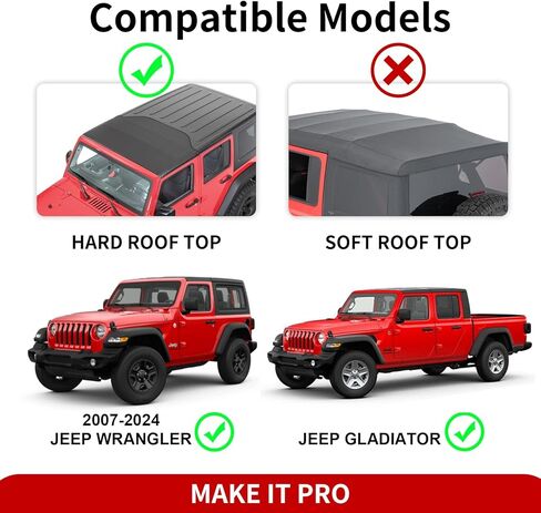 قضبان السقف المتقاطعة متوافقة مع Jeep Wrangler JK JL Gladiator JT 2007-2023 4 أبواب صلبة، حامل الأمتعة على السطح لدراجة الكاياك على الجليد in Kuwait