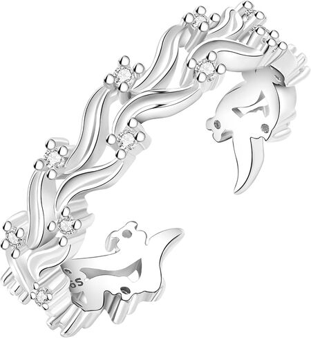 خواتم للنساء، خواتم من الفضة الإسترلينية 925، حلقة مفتوحة من أوراق الساليكس قابلة للتعديل للنساء والرجال والأزواج والبنات المراهقات وخطوبة الزفاف in Kuwait