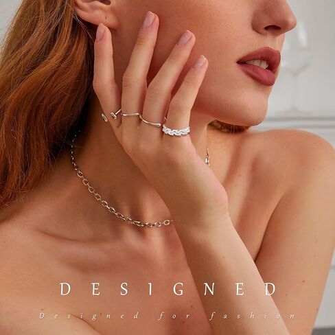 خواتم للنساء، خواتم من الفضة الإسترلينية 925، حلقة مفتوحة من أوراق الساليكس قابلة للتعديل للنساء والرجال والأزواج والبنات المراهقات وخطوبة الزفاف in Kuwait