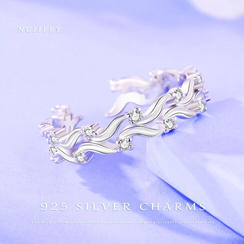 خواتم للنساء، خواتم من الفضة الإسترلينية 925، حلقة مفتوحة من أوراق الساليكس قابلة للتعديل للنساء والرجال والأزواج والبنات المراهقات وخطوبة الزفاف in Kuwait