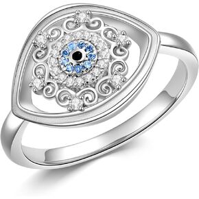 Evil Eye Ring 925 Sterling Silver Zircon Rings Statement Ring Jewelry Valentine's Day Mother's Day Gift for Women Girls (Ring Size 7-9)