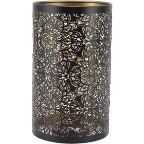 Metal Cylinder Lamp Shade, Modern French Floral Carving Design Lamp Cover Stylish Replacement Ideal for Table Wall Floor Lamps Home Indoor Lighting Decoration Accessory Black E26 E27 Bulb Base