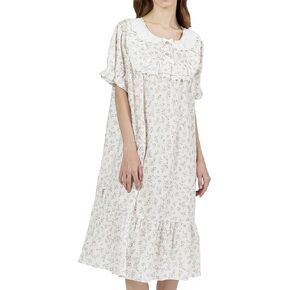 ULLALA Pajamas for Women Vintage Short sleeved 40'S Cotton Lili One-Piece Cream Soft Sleepwear 1Piece one Size in Kuwait