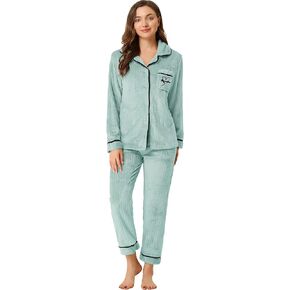 Allegra K Women's Sleepwear Flannel Button Down Lounge Winter Long Sleeves Pajama Sets