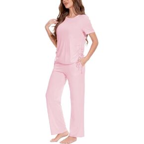 طقم بيجامة نسائي من GYS مصنوع من الخيزران الفسكوزي بأكمام قصيرة مع بنطلونات ناعمة من Pjs Sleep Lounge Set in Kuwait
