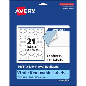 Avery Matte White Removable Oval Scalloped Labels with Sure Feed Technology, Print-to-The-Edge, 1-1/8" x 2-1/4", 1,050 Removable Labels, Laser/Inkjet Printable Labels