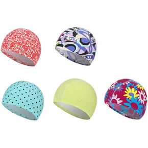 Multicolor Swimming Caps, Fashion Motif Pattern Swim Hat Bath Cap, for Adult Older Boys and Girls,Pack of 5 Pieces (Random Style)